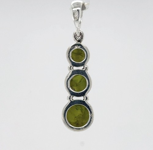 Triple Round Green Natural Cut PERIDOT Pendant 925 STERLING SILVER Rough #15e - Picture 5 of 8