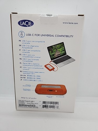NEW Lacie External Hard HDD Lacie Rugged STFR1000800 Usb-C 1TB Orange - Picture 2 of 7