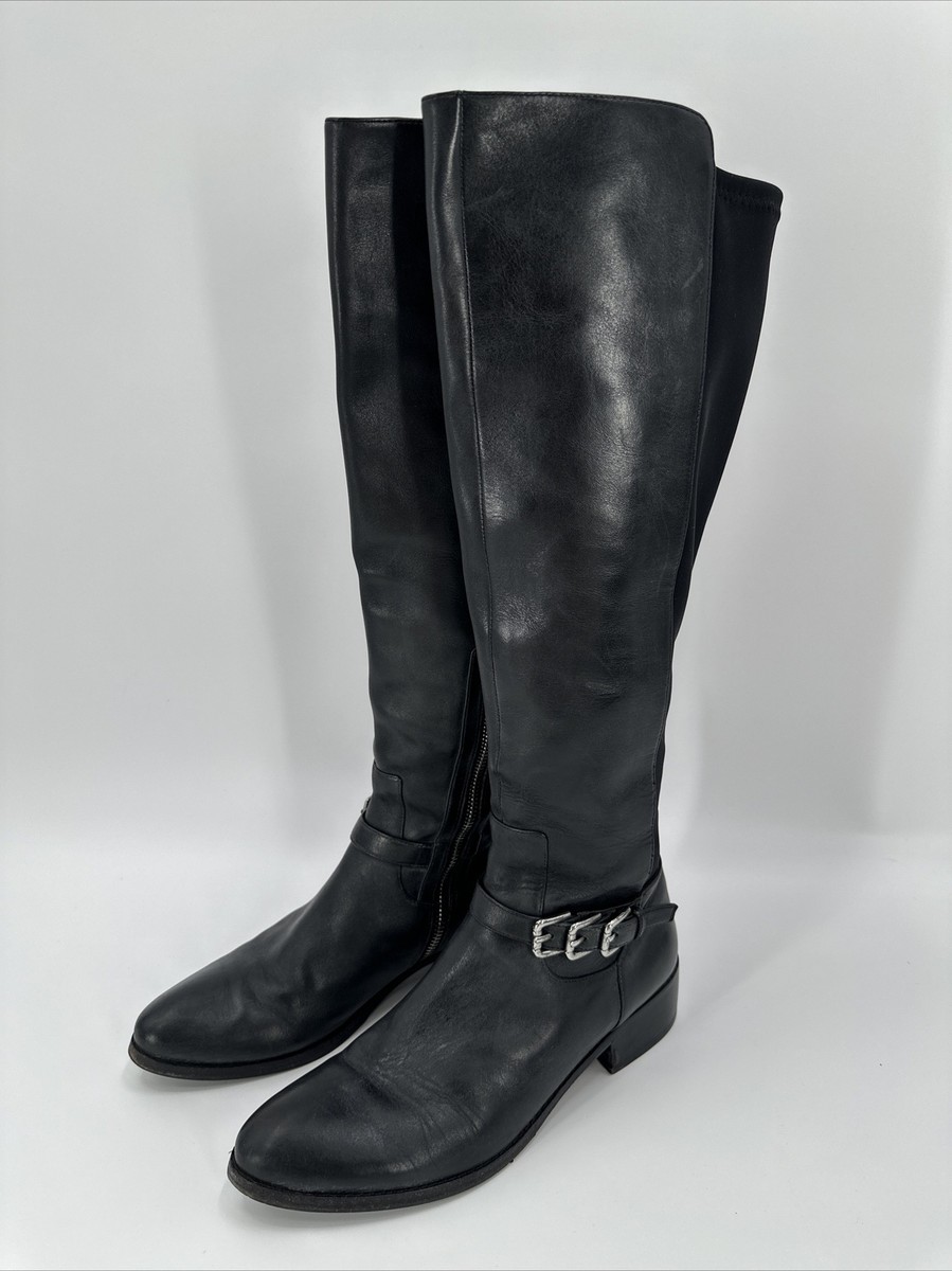 Donald Pliner Womens 8 Black Leather Knee High Buckle Zip Up  display picture 3