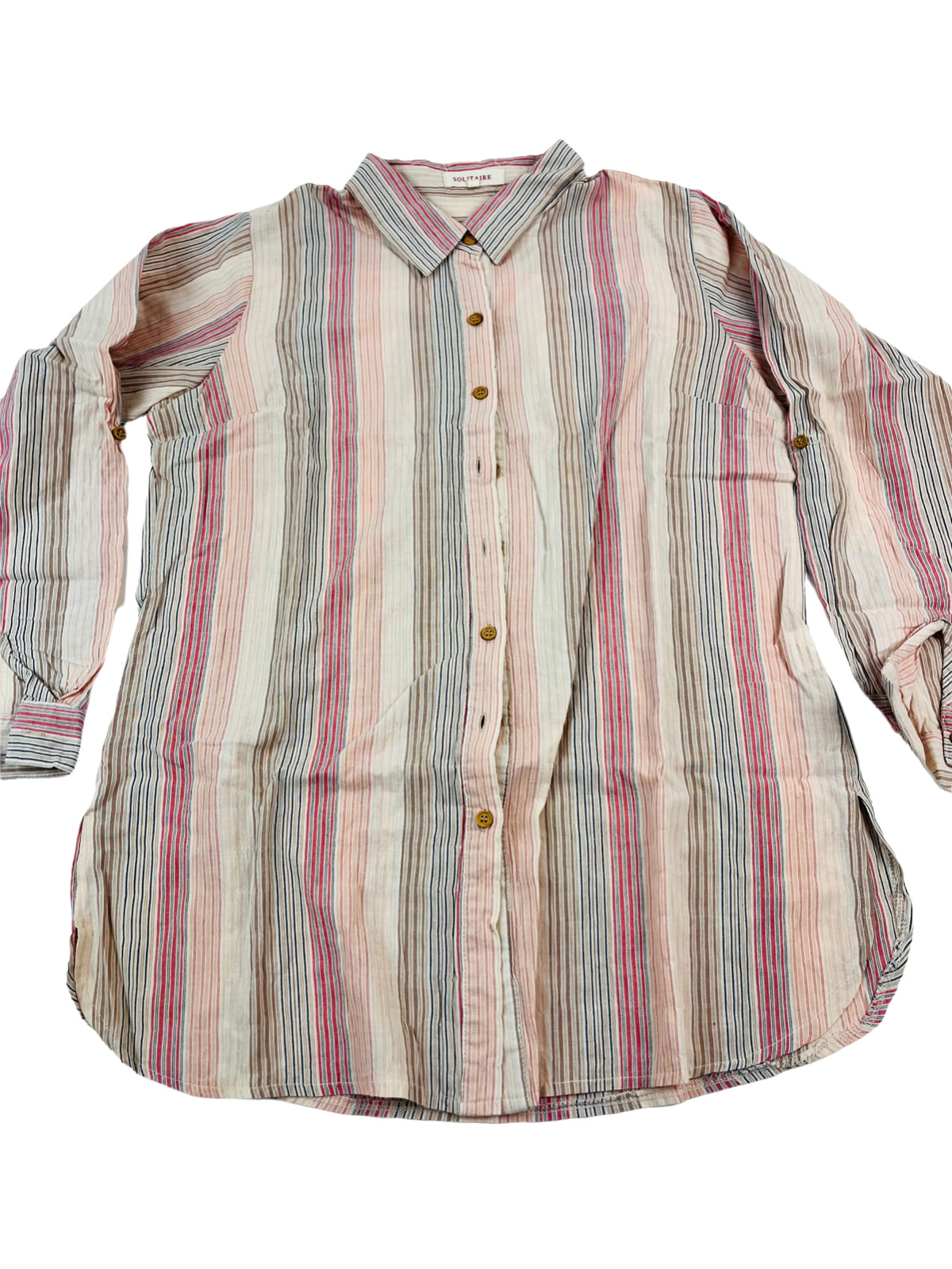 Solitaire Women's Collared Split Hem Roll Tab But… - image 2