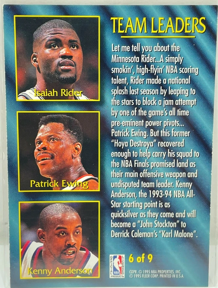 Team Leaders 1994-95 Fleer Патрик Юинг, Кенни Андерсон, Isaiah Rider No6 из 9  - Изображение 2 из 3