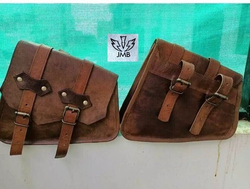 3 Brown Leather Motorcycle Saddle Bag Luggage Bag For Harley Softail Standard - Foto 10 di 18