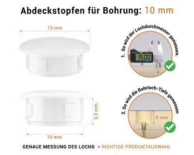EMFA Abdeckstopfen für Bohrung 10 mm weiss Blindstopfen Abdeckkappen Kunststoffkappen