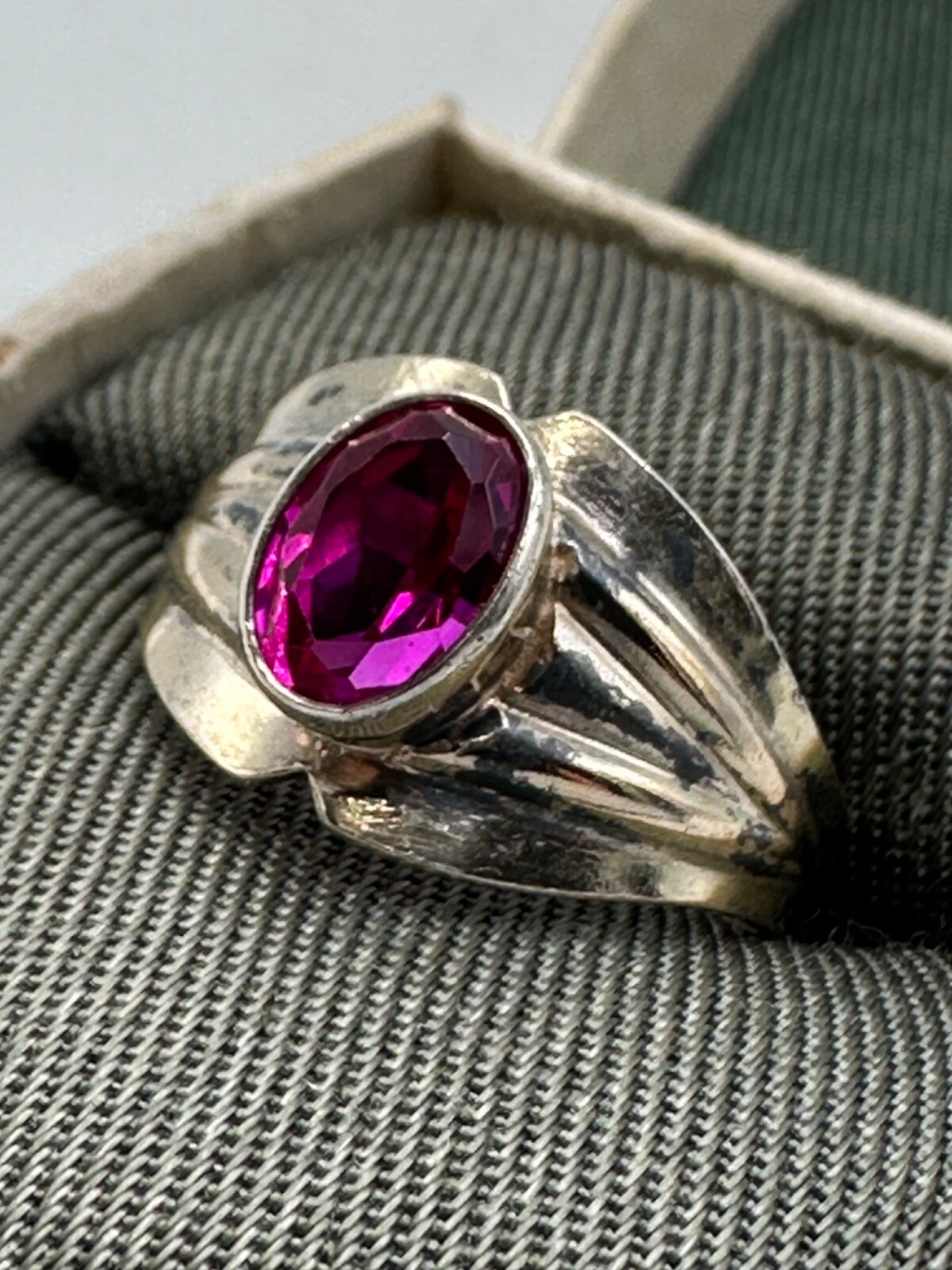 Vintage Gilt Soviet Ring Silver 875 Ruby Women's … - image 5