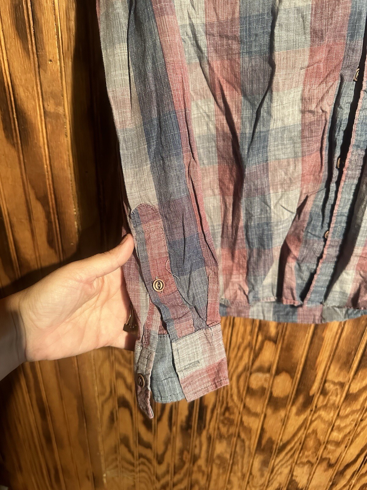 Ocean Current Red Gray Blue Checked Button Down S… - image 5