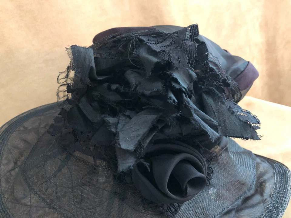 Vintage hecho a mano sombrero negro flor crinolina slip reciclado mujer disfraz Foto 4 de 4