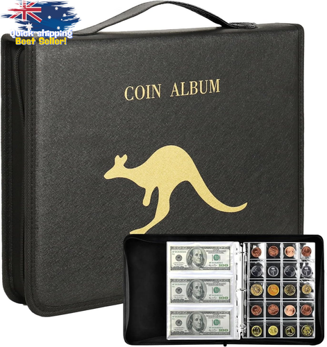 Coin Collection Book Holder 260 Pockets 30 Bill Sleeves Album w/ Zipper Case - Picture 11 of 12