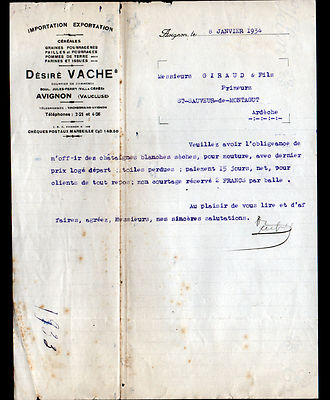 AVIGNON (84) SAMEN MEHL & FUTTER ''Désiré VACHE'' 1934