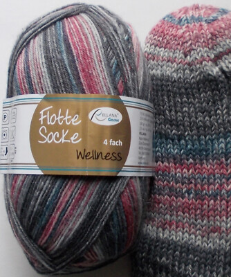 85,00  /kg - Sockenwolle 100g, grau-rot-blau, 4-fach, Rellana (Wel1625)
