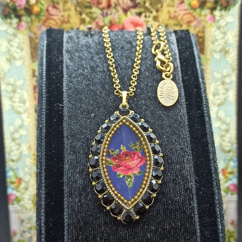 Michal Negrin Cameo Pendant Necklace Rose Blue & Swarovski Crystals Gift Long - 第 1/12 張圖片