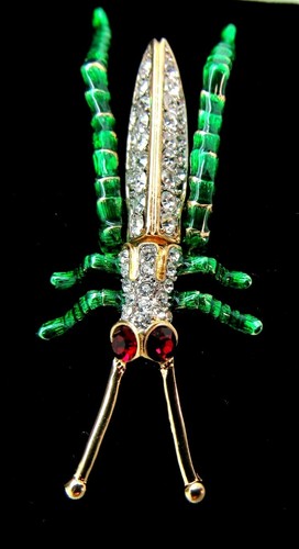 KENNETH J LANE KJL CRYSTAL ENAMEL GRASSHOPPER BROOCH PIN AMAZING!!!! 3.5" NIB - Picture 4 of 8