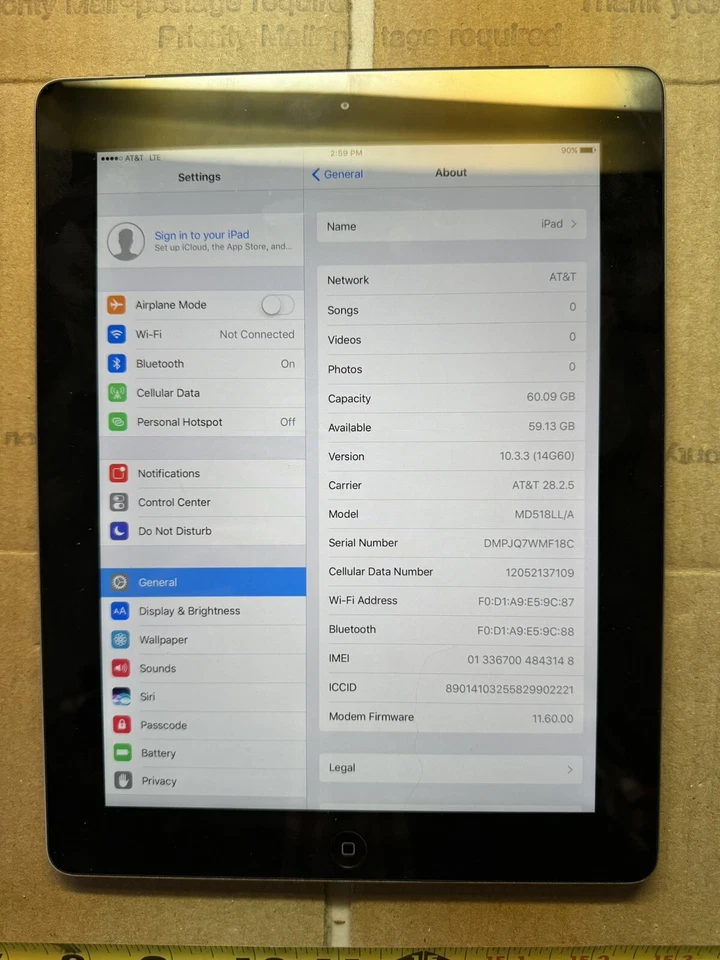 Apple iPad A1459 4th Gen 64GB Wi-Fi + Cellular Space Gray AT&T- - Image 3 of 4