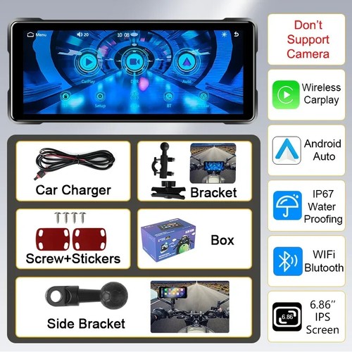 7" Inch Motorcycle DVR Wireless Apple Carplay Moto Android Auto LCD Display IP67 - Picture 7 of 30
