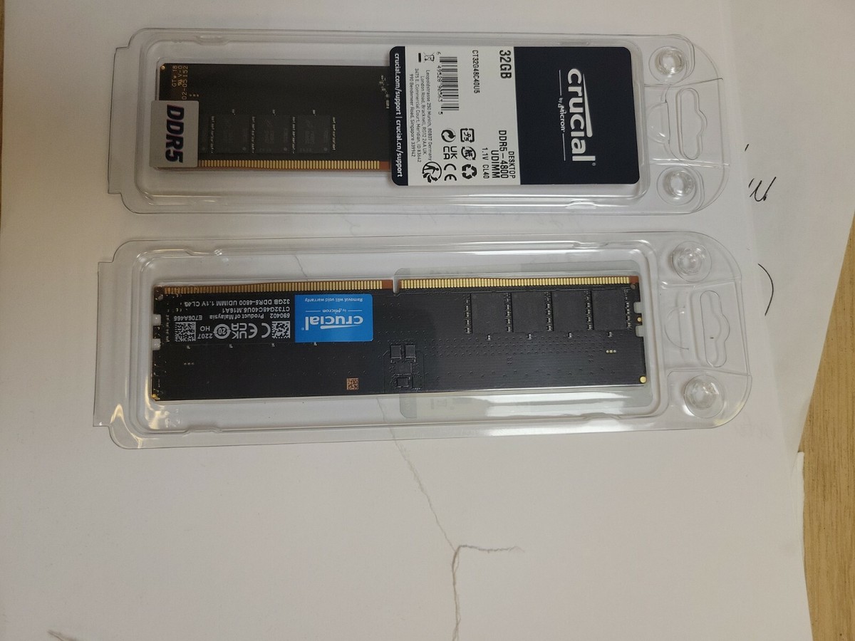 NEW Crucial 32GB DDR5 4800MHz CL40 Desktop Memory RAM
