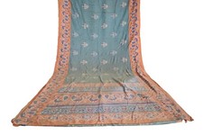 FNC Vintage Saree Indian Green Hand Woven Ikat Blend Silk Sari Craft Fabric 5 YD