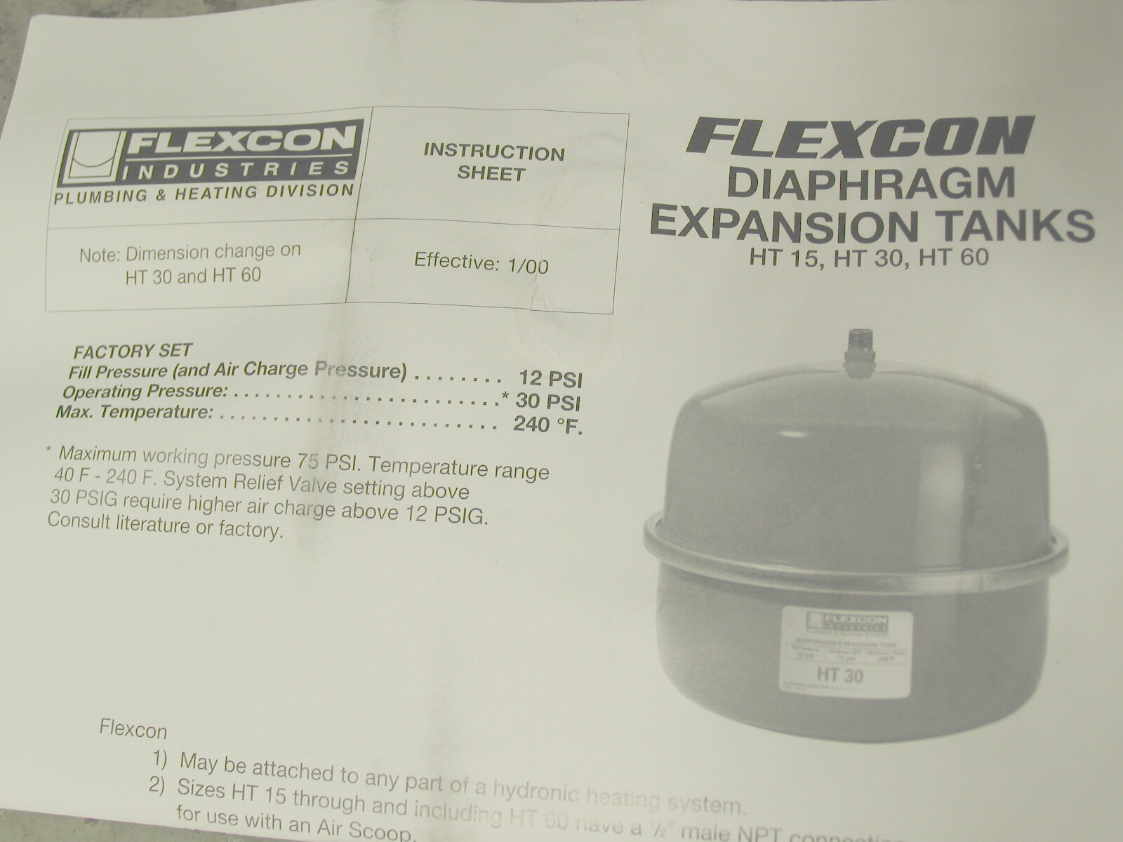 HT30 FLEXCON Diaphragm Expansion Tank eBay
