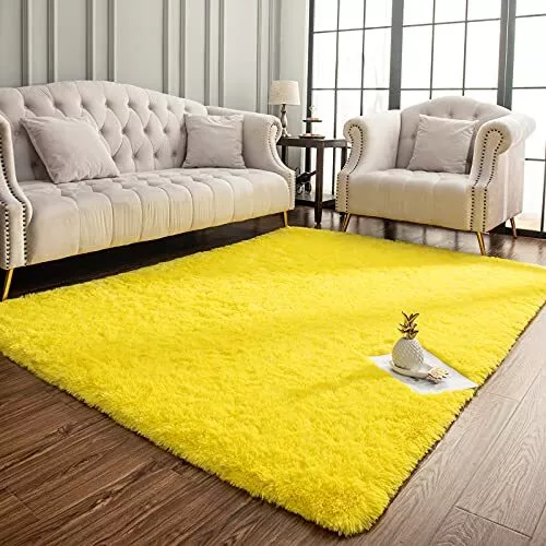 AREA RUG Soft Fluffy Modern Shag Floor Carpet Bedroom Living Room Yellow BENRON
