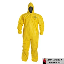 DUPONT TYCHEM TYVEK QC127S YELLOW COVERALL CHEMICAL HAZMAT SUIT 1 EACH (SZ M-4X)