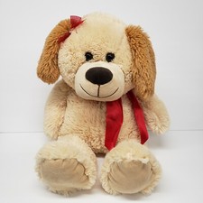 Best Made Toys 22" Smiling Brown Tan Girl Red Bow Ribbon Puppy Dog 2011 Plush