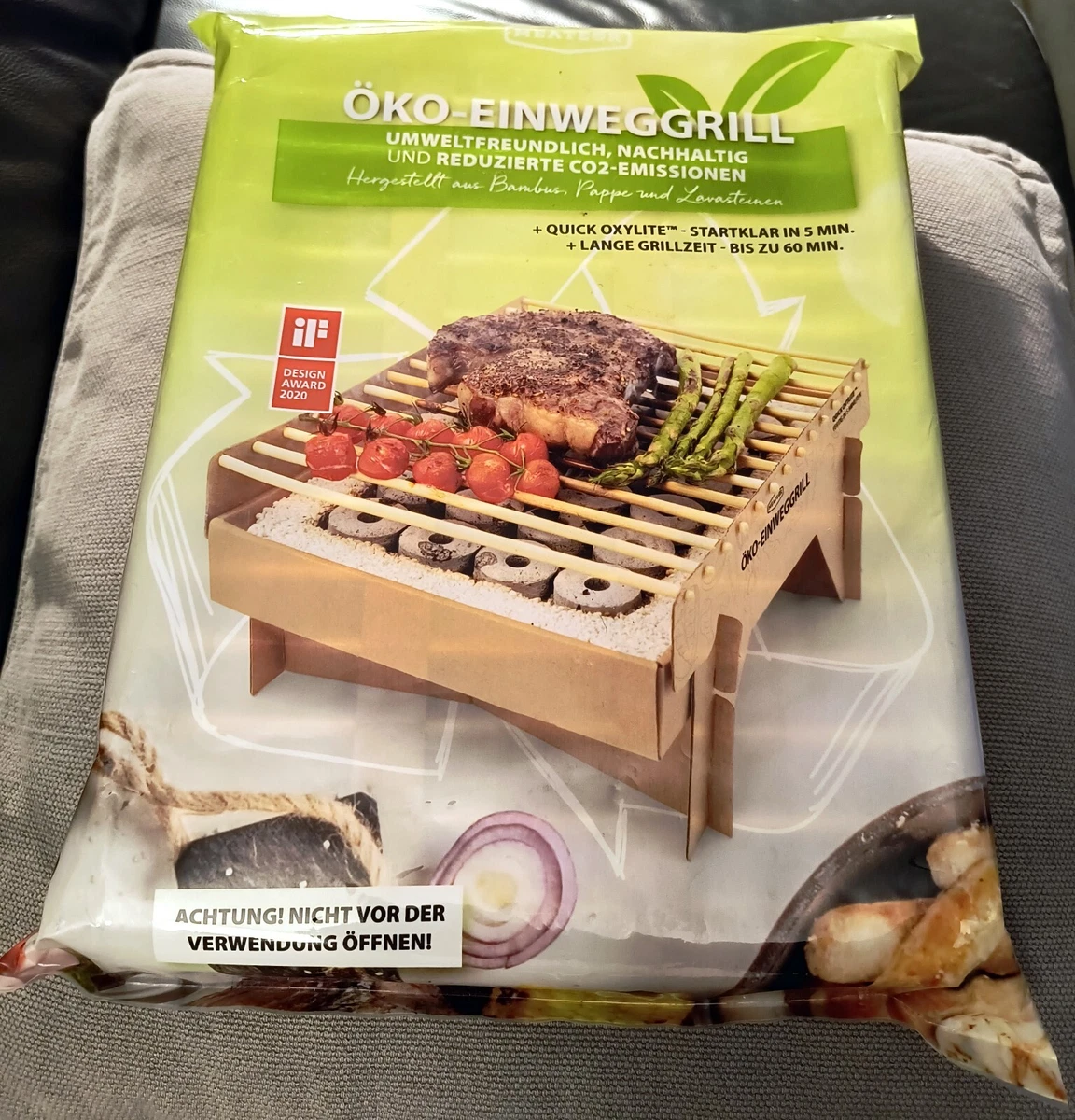 KO-EINWEGGRILL umweltfreundlich aus Bambus, Pappe u. Lavasteinen Camping  Angeln | eBay