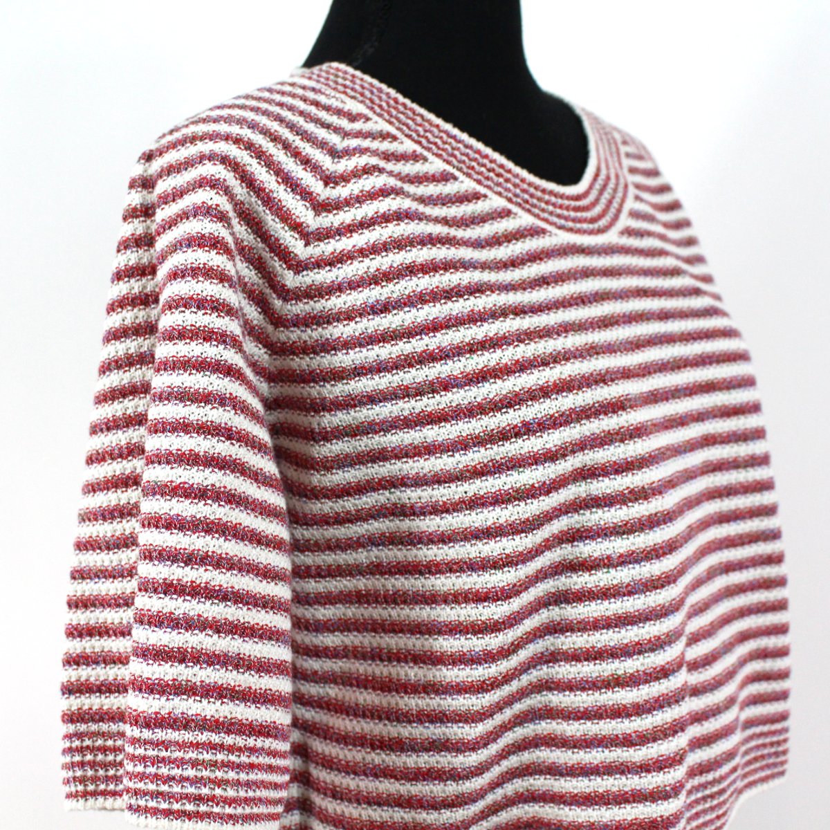 Chanel Red White Striped Knit Boxy Sweater Mini Skirt 36