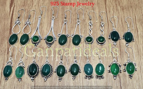 Green Onyx Gemstone Earring 925 Silver Plated Mix Shape Wholesale Jewelry - Picture 3 of 8
