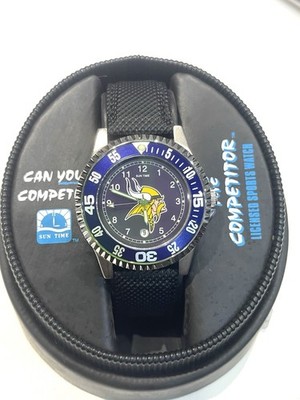 Sun Time Minnesota Vikings Watch W/Lume Stainless Polished Case Date New
