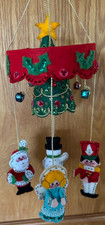 VTG Bucilla Felt Applique Christmas Mobile w Santa Friends, Jeweled Sequins