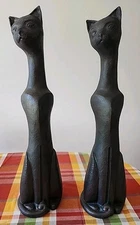 MCM Black Jaru Pair Large Cat Statues Figures 28" Heavy Statement Decor Pcs  