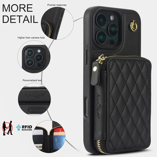 Custodia portafoglio pelle PU tracolla per iPhone 16 15 14 13 12 11 Pro Max X - Foto 16 di 68