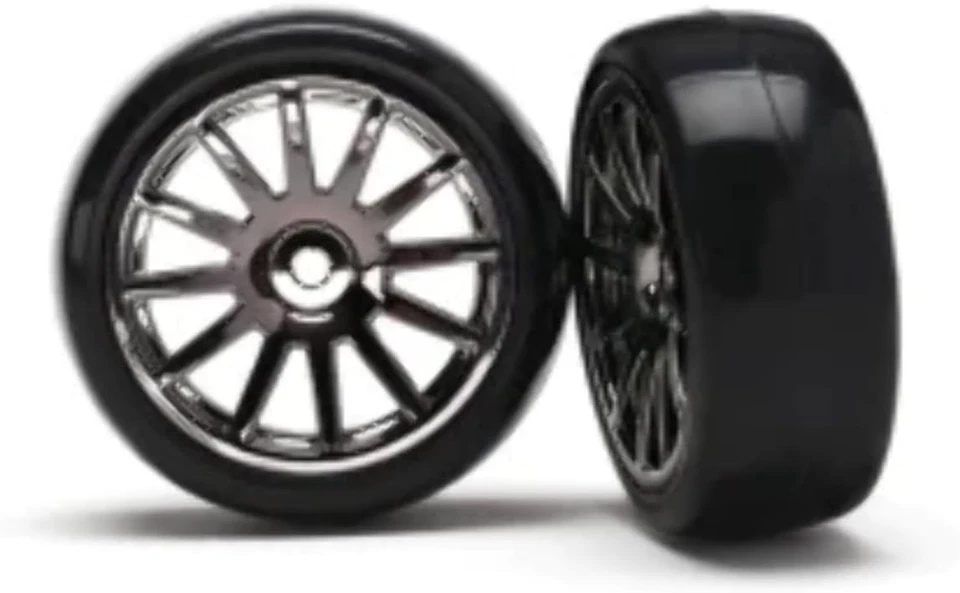 Slick Tires and 12-Spoke Black Chrome Wheels, Mounted (2): LaTrax Rally - Image 2 of 2