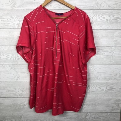 Apt 9 Women's Size 2X Mixed Fabric Short Sleeve Top Zip Front Coral Size 2X
