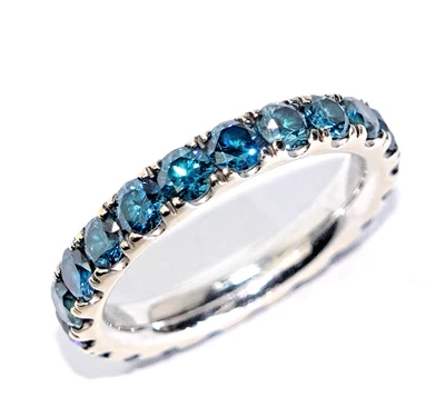 Ring Weißgold Memory 22 nat. Diamanten fancy türkis 2,68 ct. 750  Gr.54/17,2mm - Bild 1 von 4