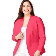 Talbots Linen Colllarless Blazer Lined Women's Size 10 Pink Hook  Eye Closure