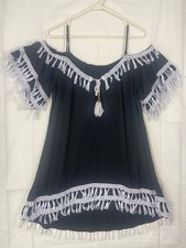 Black Off Shoulder Tassel Dress Or Cover-Up Casual Bohemian Festival NWOT SK10