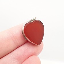Antique Victorian Solid Silver Agate Locket Heart Pendant Necklace Genuine