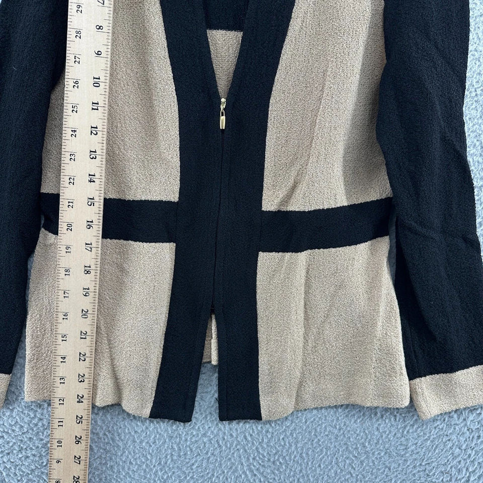 Chaqueta St John para mujer 8 negra dorada gris María Santana tejida cremallera completa chaqueta Foto 3 de 4
