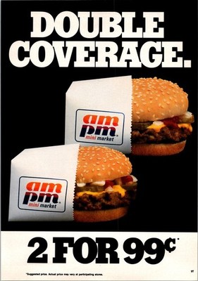 1987    AM PM MINIMARKET Burgers  print ad   1980s Original   ADS.37