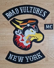 “New York Embroidered Motorcycle Patch Set – 35 cm, 4 Pieces, Iron-On or Sew-On”