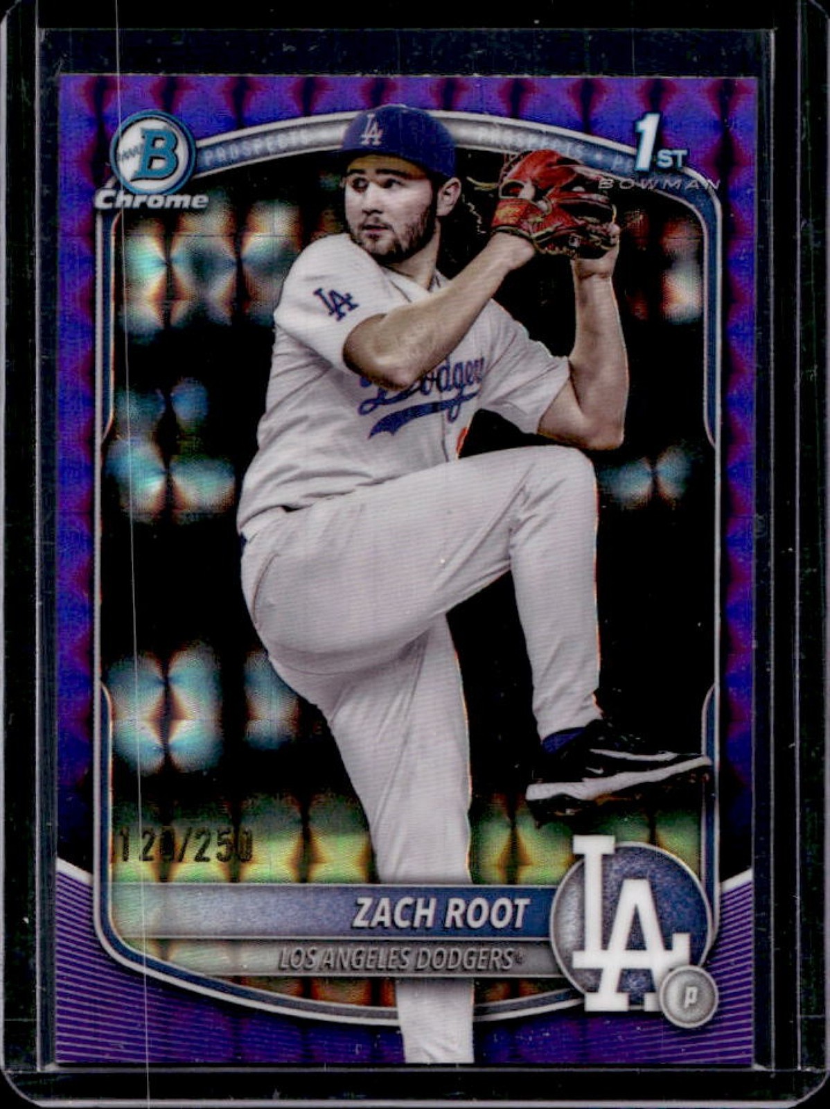 2025 Bowman Draft Zach Root Chrome Purple Geometric Refractor 1st #/250 Dodgers