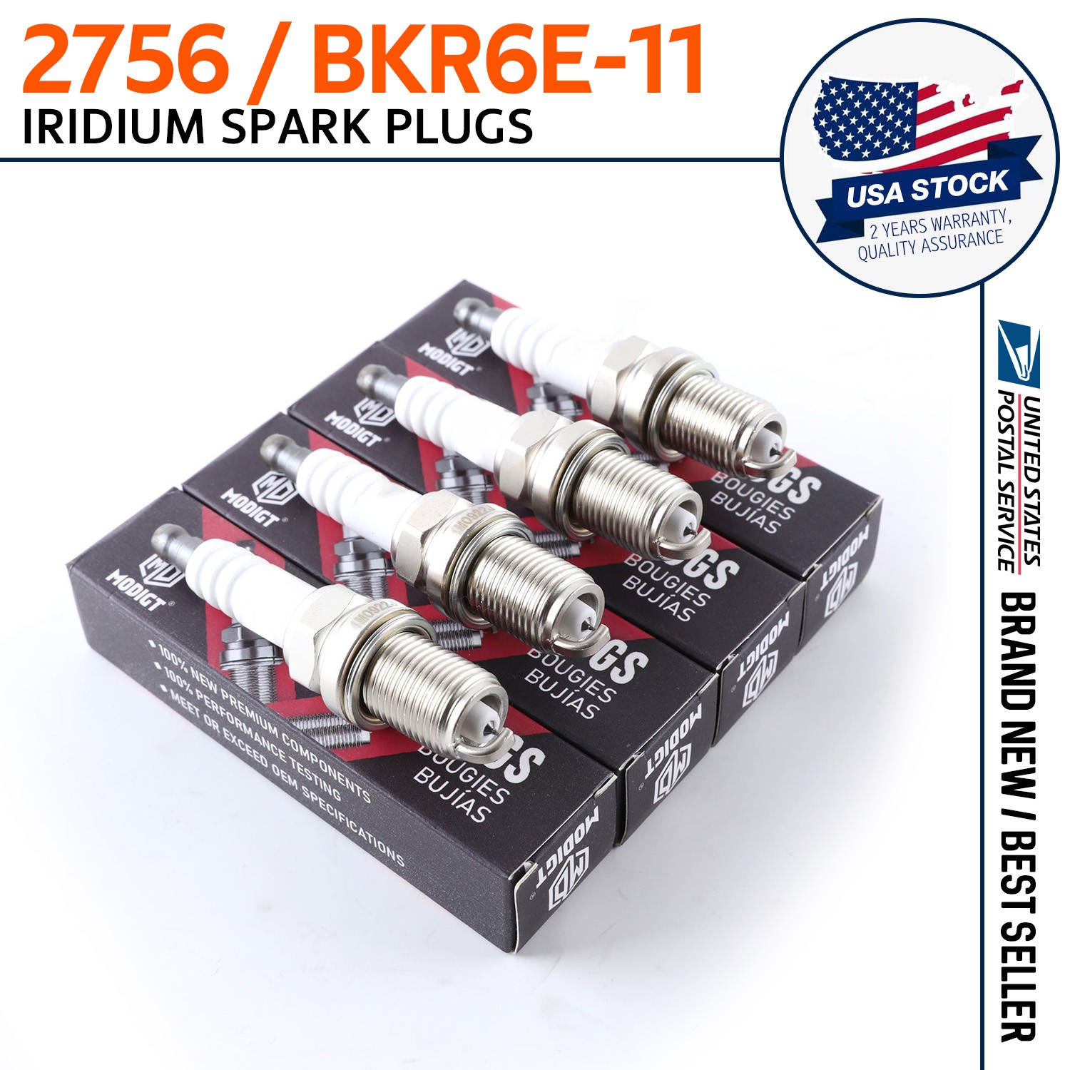 4 Pieces Resistor OEM Power Performance Spark Plugs BKR5E11 BKR6E11 # 2756