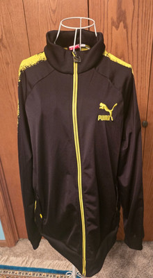 PUMA Men s Large Black Yellow Full Zip Track Jacket Lined Pockets Style 559383