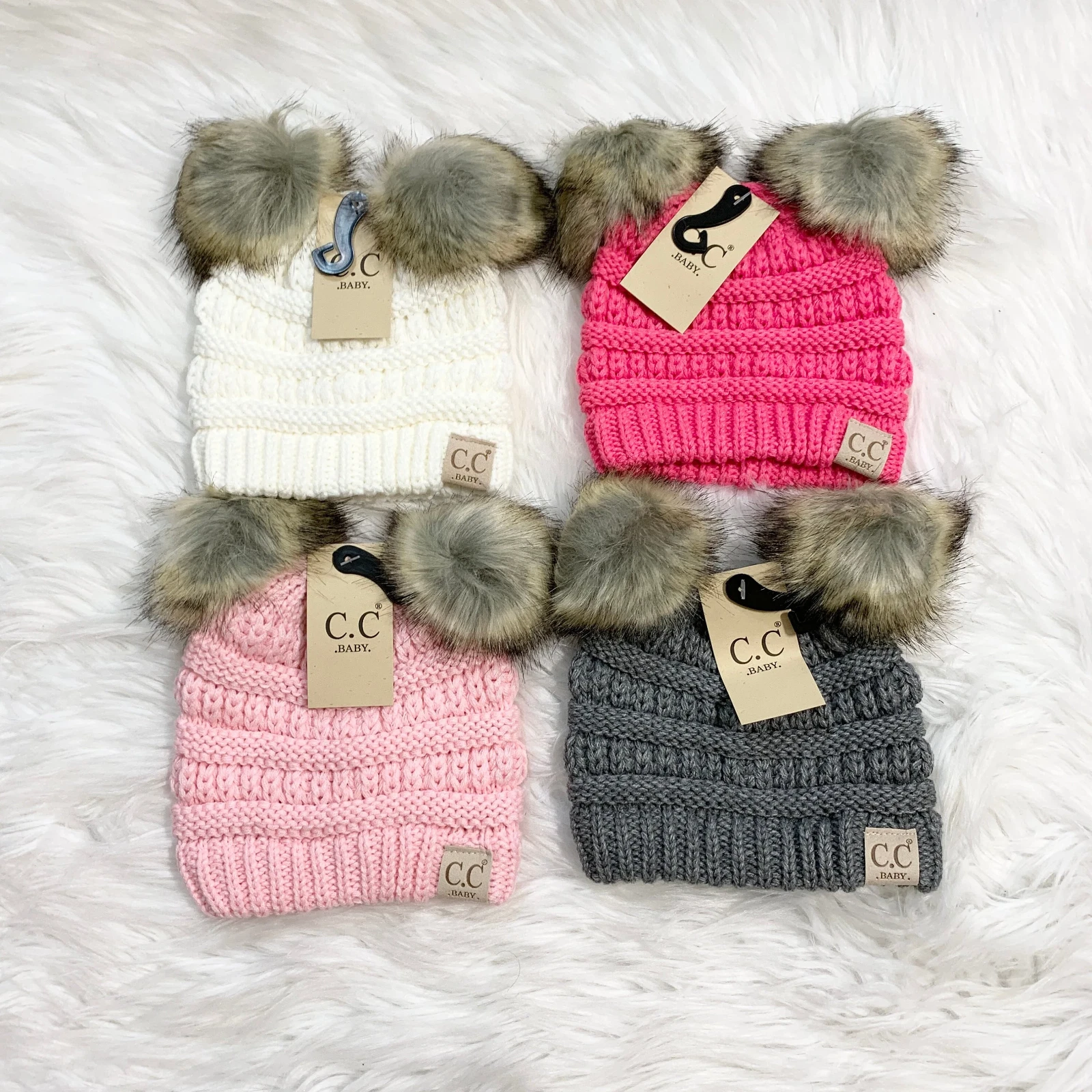 Baby C.C Double Pom Faux Fur Beanie, Winter Beanies, Premium New Born Baby Hats
Opens in a new windo