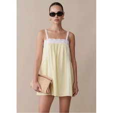Few Moda Kourt Butter Yellow Eyelet Lace Tiered Babydoll Mini Dress K25WDRS09150