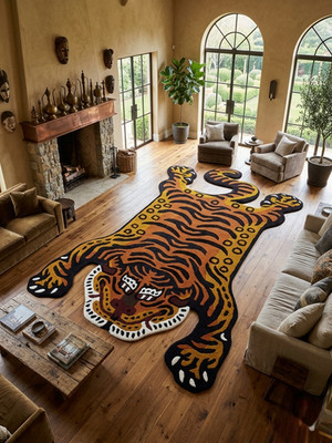 Handmade Tibetan Tiger Tufted Rug Custom Tiger Area Rug Hand Tufted Wool Carpet