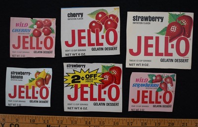 [ 1970s - 1980s JELL-O Box Tops - Cherry Strawberry Banana - Vintage ]