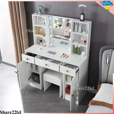 Vanity Desk Set with LED Lighted Mirror Bedroom Makeup Dress 3 Drawers 2 Cabinet