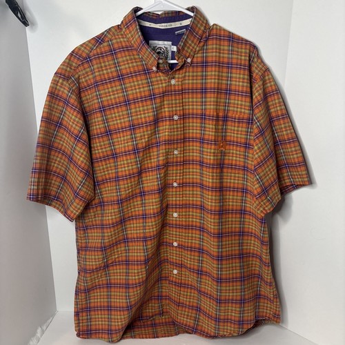 Cinch Shirt Mens L Orange Plaid Western Design Short Sleeve Cowboy