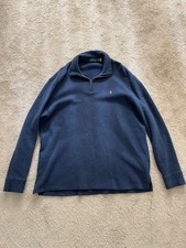 Polo Ralph Lauren Men's XL Quarter Zip Navy Blue Cotton Pullover Sweater