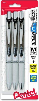 3-Pack EnerGel Pearl Gel Pens - Black Ink, Latex-Free Grip for Ultimate Comfort
